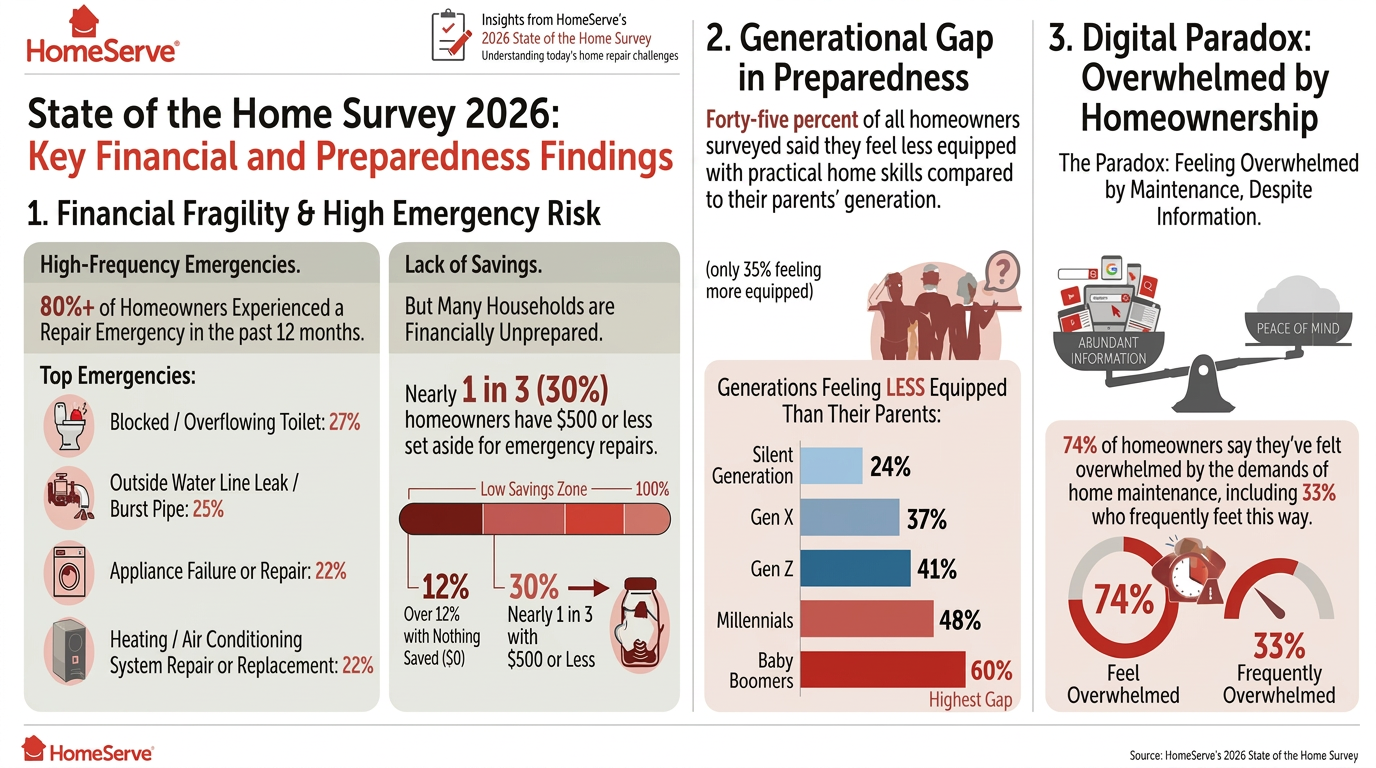 Too Much Information, Not Enough Savings: HomeServe Survey Finds Homeowners Overwhelmed, Underfunded and Unprepared for Repair Emergencies